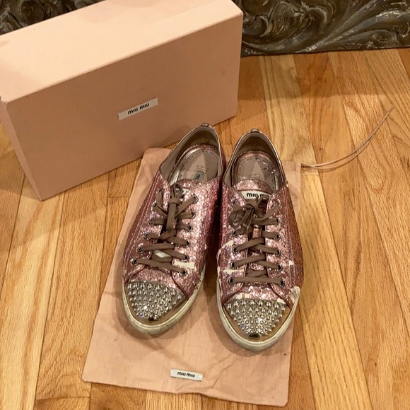 Miu Glitter Sneakers Miu Miu Sneaker Rosa Shop Miu Miu Logo Strap - Main Image